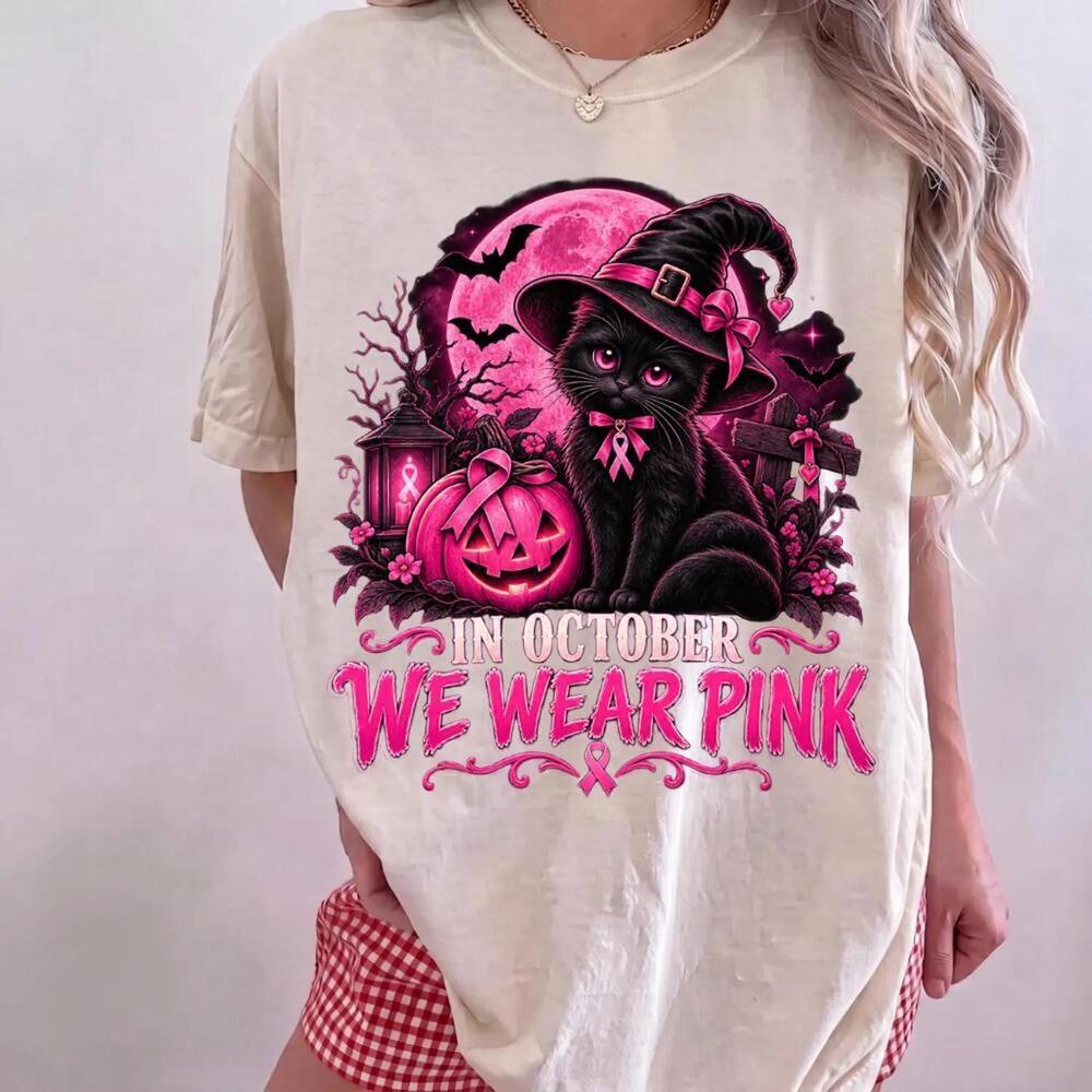 Out Black Cat Witch Halloween  Awareness T-Shirt, Ribbon